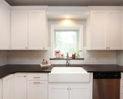 white cabinetry in farmhouse kitchen