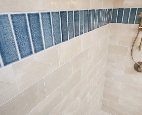 Blue tile detail in shower.