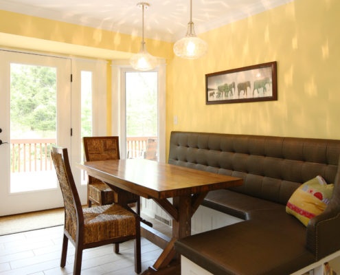 large banquette in family kitchen remodel