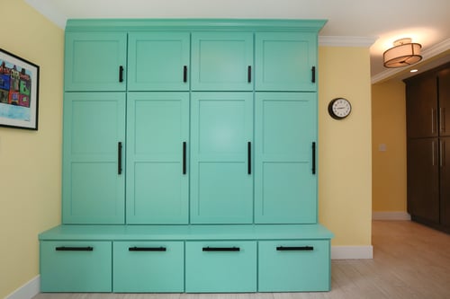 floor to ceiling cabinets in mudroom