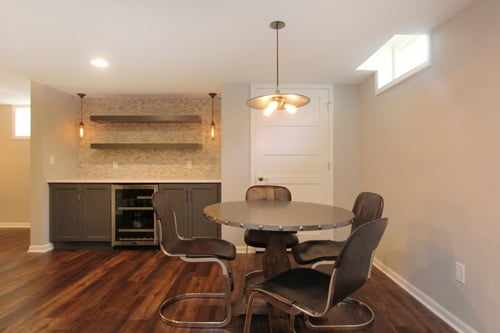 open shelving in the basement