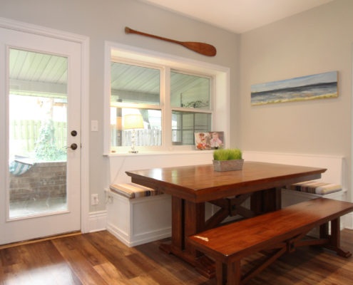 banquette in farmhouse kitchen