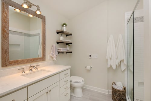 open shelving in the bathroom