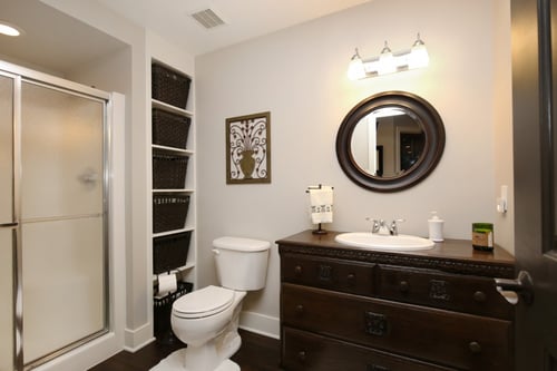 open shelving bathroom storage