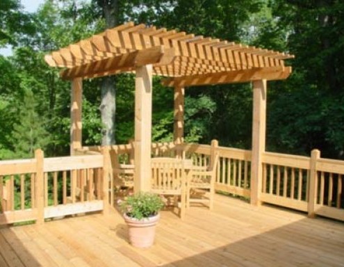 natural wood decking and pergola